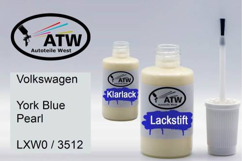Volkswagen, York Blue Pearl, LXW0 / 3512: 20ml Lackstift + 20ml Klarlack - Set, von ATW Autoteile West.